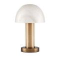 Front view of La Gravite Mini Table Lamp with polished brass cylindrical stem and round base