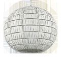 Pendant light viewed from a slightly lower angle showing open bottom and layered metal bands