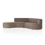 Modern asymmetrical right-facing sectional sofa in rich mink brown performance fabric with rounded edges