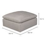 Terra Condo Ottoman dimensions marked: 38 inches wide and deep, 19.5 inches tall