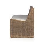 Side view of woven rattan bench showing height of backrest and thickness of cushion
