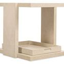Westwood End Table with polished limestone finish, rectangular shape, open storage, and removable tray at bottom