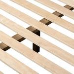 Detailed view of wooden mattress slats spaced evenly for bed support system