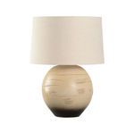 Moriko Lamp rotated slightly to the left showing the clay base’s different pattern and neutral fabric shade