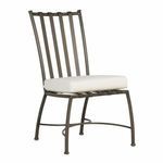 Side view highlighting chair's curved frame and cushion thickness