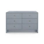 Front view of Bryant Linen dresser showing symmetrical drawer alignment and brass ring pulls