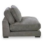 Side view of Plunge sofa showing cushion thickness and fabric texture with visible channeling.