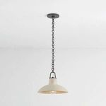 Cream-colored mid-century style Pottersville Pendant with wide dome ceramic shade and black chain suspension