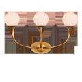 Rossville Triple-Light Wall Sconce in gold with three frosted white globe lights and thin arcing leaf details