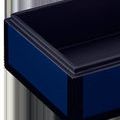 Close-up showing interior and edges of the larger navy lacquer box with black trim