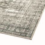Detailed corner close-up with precise stitching and faded olive green vintage border design
