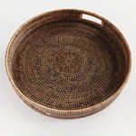 Top view showing detailed circular woven pattern inside Burma rattan tray