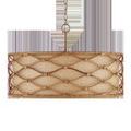 Slightly elevated side profile revealing the height and form of the rattan lattice shade