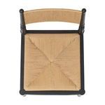 Top-down view of seat top and paper cord backrest with black wood frame