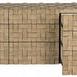 Front view with right section drawer fully open displaying side and bottom woven panels