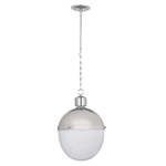 Otis Pendant Large with polished nickel top and classic milk glass diffuser in an elongated oval shape