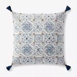 Product Image 1 for Blue / White Bohmian Printed Tile Motif Wooden Button With Tassels Accent Pillow from Loloi