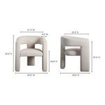 Elo Chair dimensions diagram showing width, height, and depth with front and side views