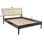 Queen bed with dimensions overlay showing 62 inches width and 84 inches length