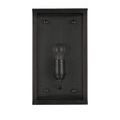 Long-range view of Royster Outdoor Wall Sconce mounted near black-framed window with surrounding shrubs