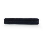Back view of navy bolster pillow with visible fabric seam and zipper line
