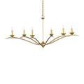 Slightly elevated angle showing top suspension rod and central gold frame of chandelier