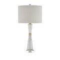 White marble body of the Edelmar lamp with polished brass connecting ring in close view