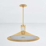 Underside view showing alabaster diffuser surface framed by brass shade edge