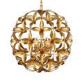Gold leaf floral chandelier suspended mid-air with visible connecting chain