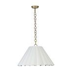 Large Allison Pendant in clean white with softly sculptural pleated shade and antique brass chain suspension