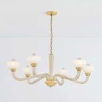 St. Lawrence chandelier shown hanging in a white room providing scale and ceiling-mounted chain in aged brass