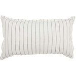 Ivory linen sham with woven black pinstripe design in a rectangular lumbar shape with subtle stonewash texture