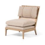 Kenzo Chair with light beige textured fabric cushions and light oak frame featuring cane webbing backrest