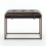 End table front view highlighting leather top alignment and antique brass rectangular base