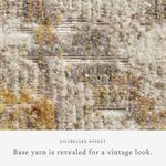 Extreme close-up of rug pile revealing distressed vintage effect with base yarn exposed for texture