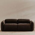 Charcoal brown Eli Power Recliner sofa in a living room setting, front view with both footrests retracted