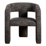 Elo Chair in dark textured fabric, plush foam seat, softly rounded back and arms, block-style legs