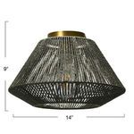 Flush mount ceiling light showing 14 inch width and 9 inch height dimensions