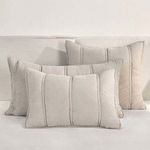 Taupe beige quilted sham with large channel stitching, soft ramie fabric with linen-like texture