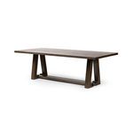 Silverton Dining Table with classic trestle design, A-frame base connected by a stretcher, brown oak veneer finish