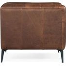 Side view showcasing smooth leather panel with subtle creases and angled metal legs