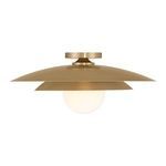 Warm Brass Sherrer 1-light ceiling semi-flush mount with louvered metal shade and white opal glass globe