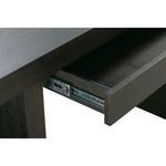 Close-up of metal drawer slides on partially extended desk drawer