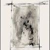 abstract painting Distant Imagination II with black and gray watercolor brush strokes framed by fine black lines on a whit...