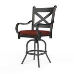 Outdoor Monterey Barstool with organic curves, Espresso aluminum frame, Old World Copper Rub finish, and red cushion
