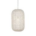 Pendant viewed front-on with chain and twine wrapping fully visible around light source