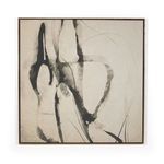 Abstract minimalist black brushstroke painting on beige background with thin black maple frame