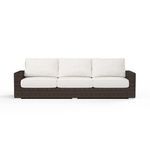 Front view of Montecito Sofa with three white seat and back cushions aligned evenly