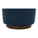 Back lower part of chair revealing seam and brass-finished circular swivel base