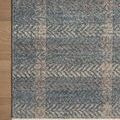 Close-up of rug corner on wood floor highlighting plaid pattern and fringe detail